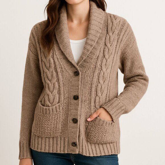 American Eagle chunky knit cozy wool blend cable cardigan with pockets L/XL - Picture 1 of 13